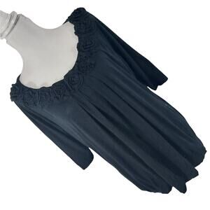 DESIGN HISTORY WOMAN! LUXE BLACK KNIT ROSE EMBELLISHED NECKLINE TEE TOP! SZ 1X